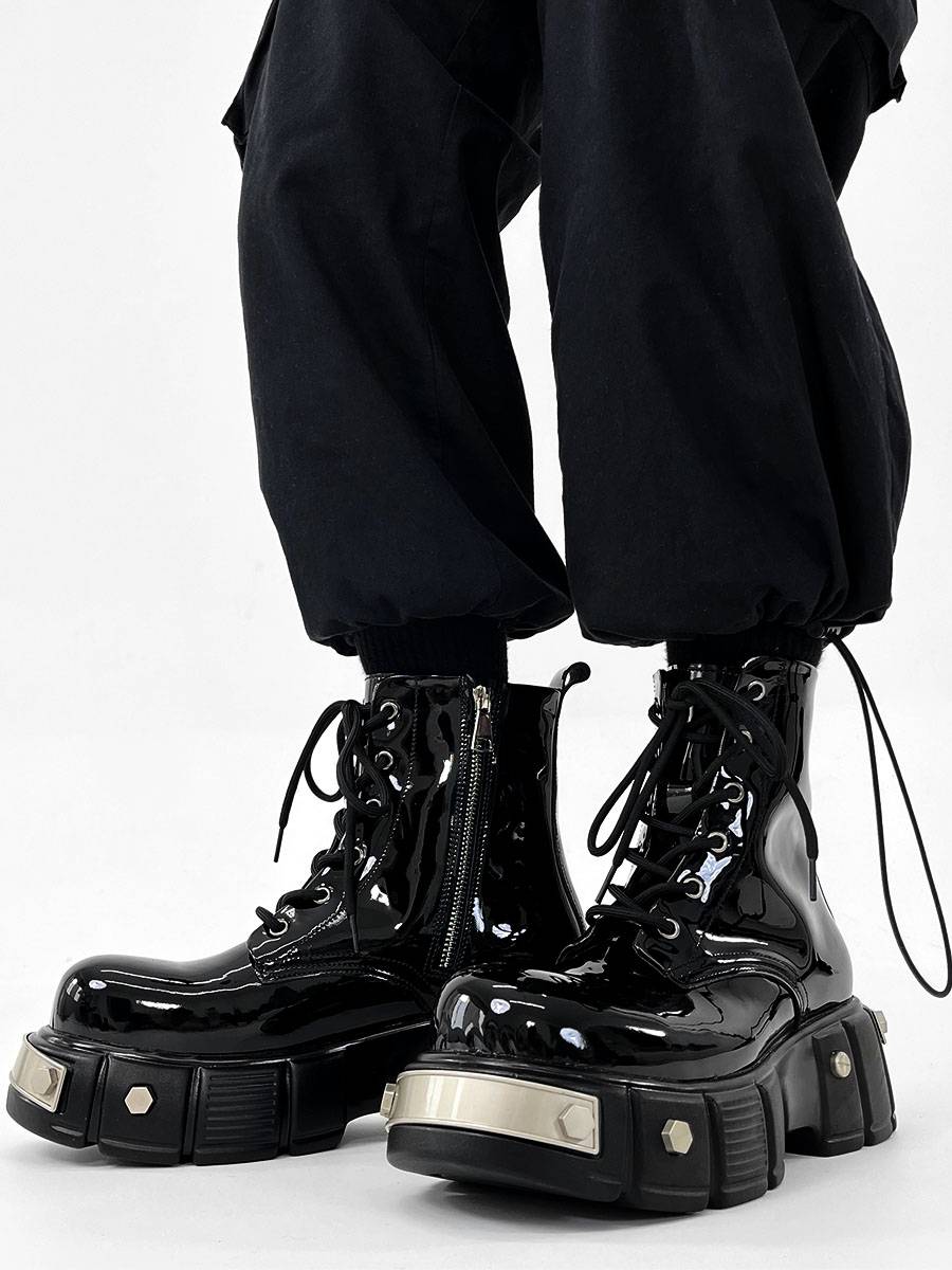 Niche leather punk couple zipper and locomotive boots men in Paris Highne high -top Martin Boots British Boat Boots Male