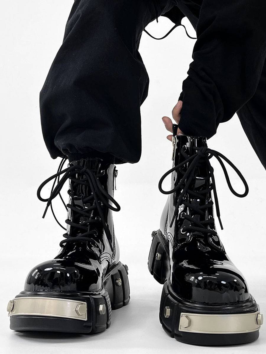 Niche leather punk couple zipper and locomotive boots men in Paris Highne high -top Martin Boots British Boat Boots Male