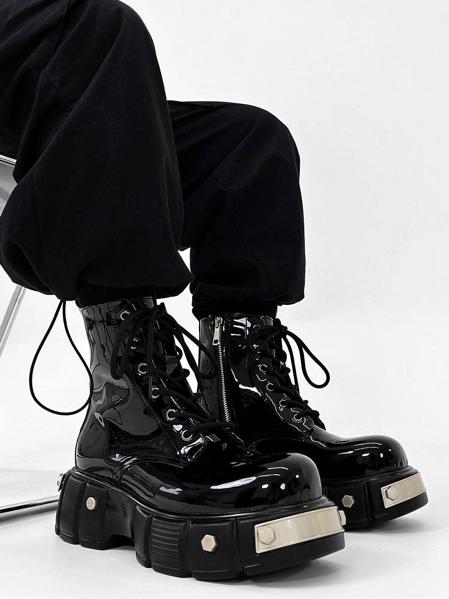 Niche leather punk couple zipper and locomotive boots men in Paris Highne high -top Martin Boots British Boat Boots Male