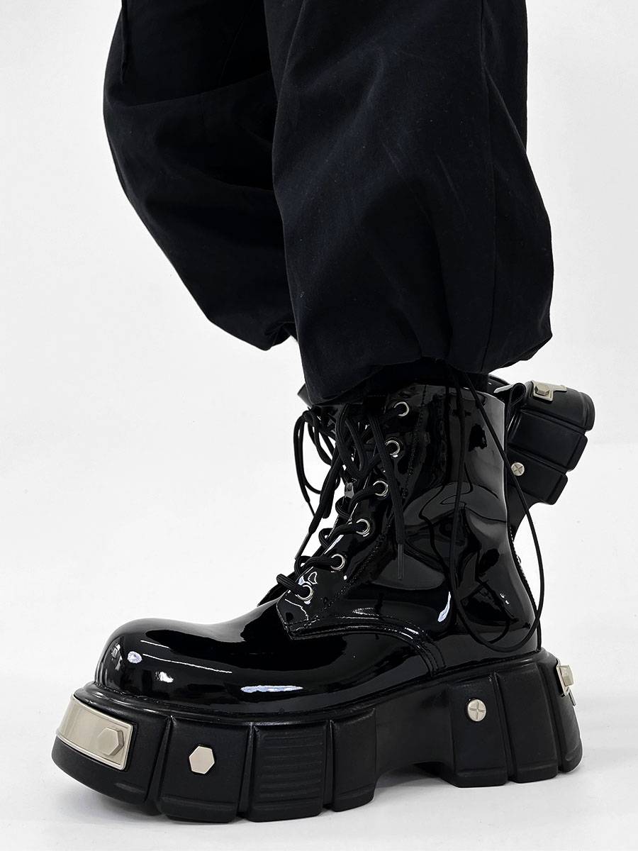 Niche leather punk couple zipper and locomotive boots men in Paris Highne high -top Martin Boots British Boat Boots Male