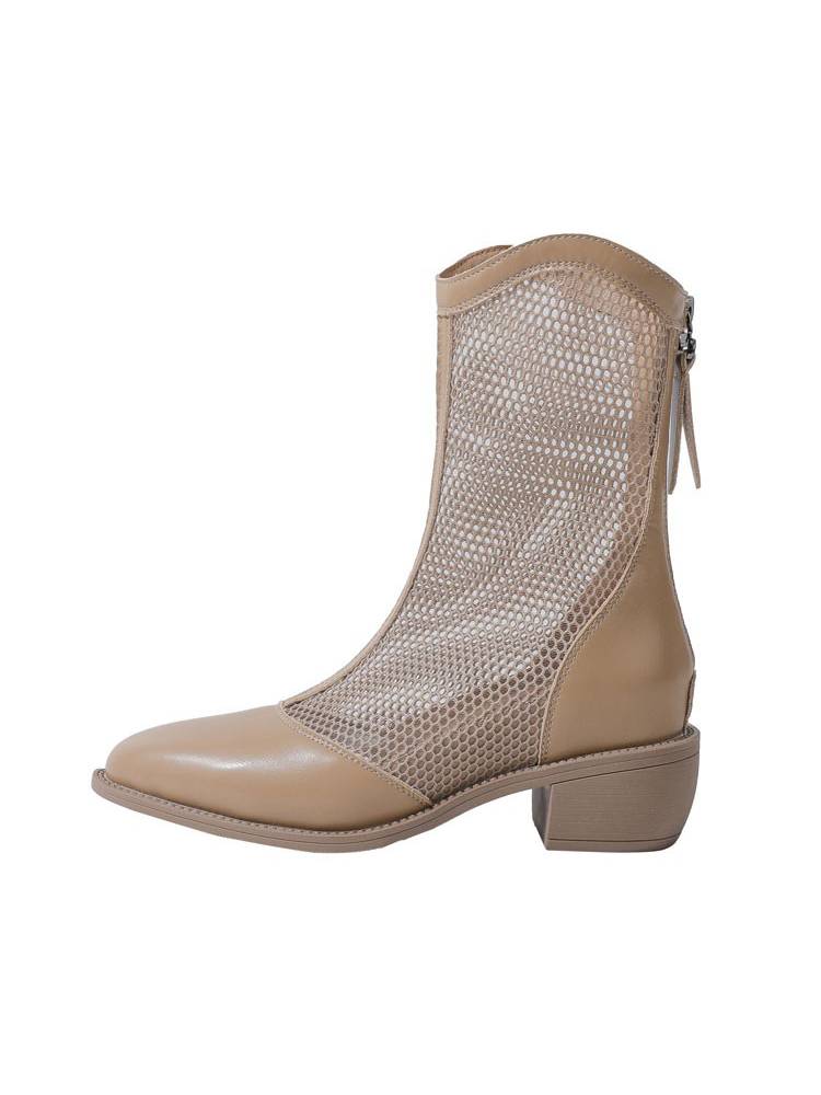 GUIDI FAME increases high hollow Martin boots female summer thin leather net yarn jelly boots pointed heel rough boots
