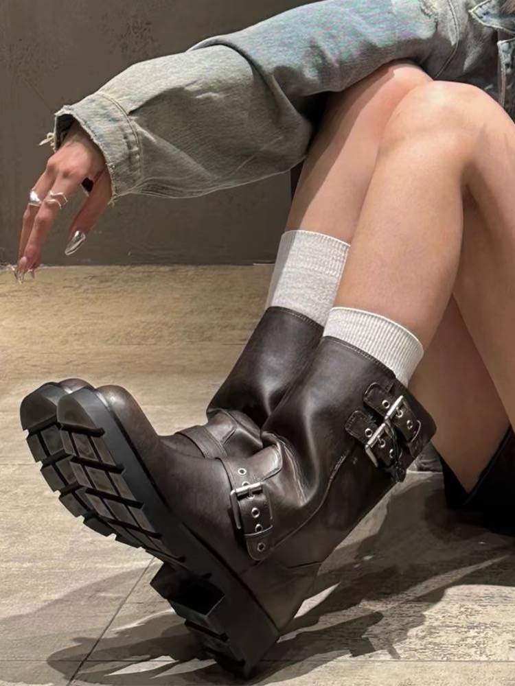 ZARR short boots female retro western denim jelly boots brown boots children model summer Martin boots thick bottom sleeve knight boots