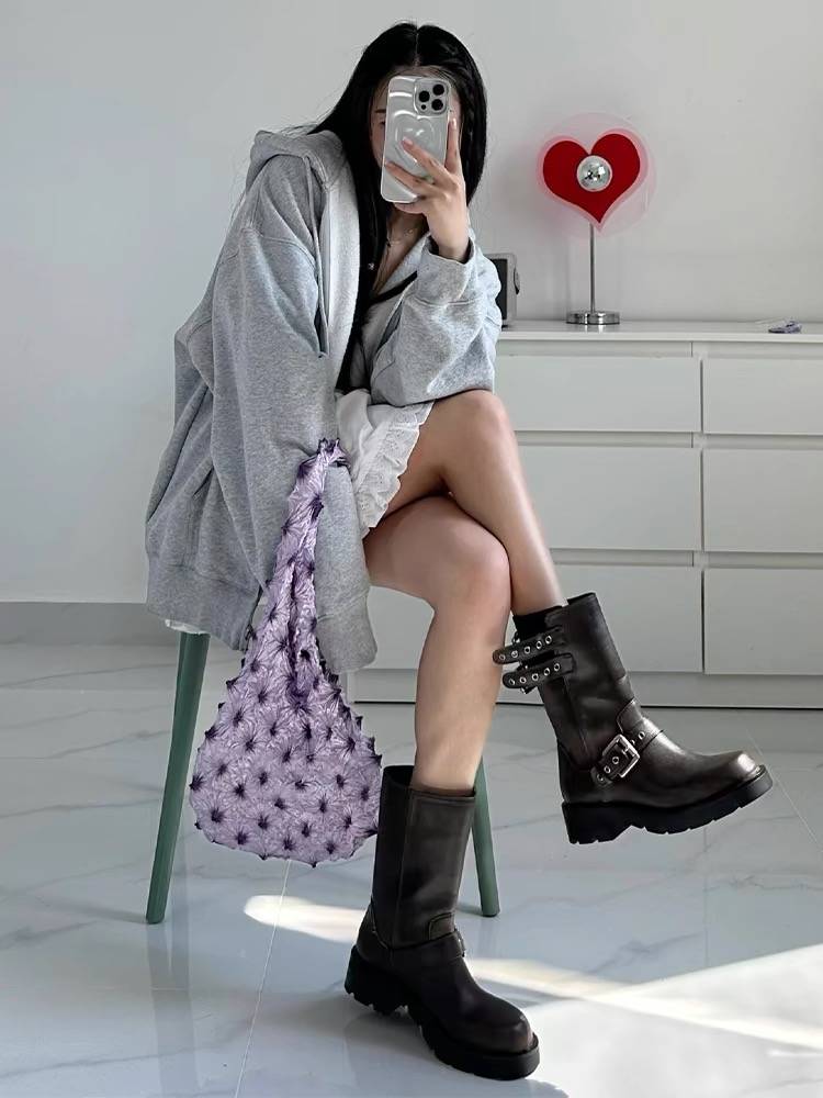 ZARR short boots female retro western denim jelly boots brown boots children model summer Martin boots thick bottom sleeve knight boots