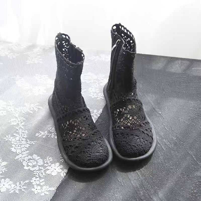 2024 Spring and Summer Boots Women's Sandals Cotton Fairy Fairy Net Boots Hollow Boots Spring and Autumn Single Boots Thin Martin Boots