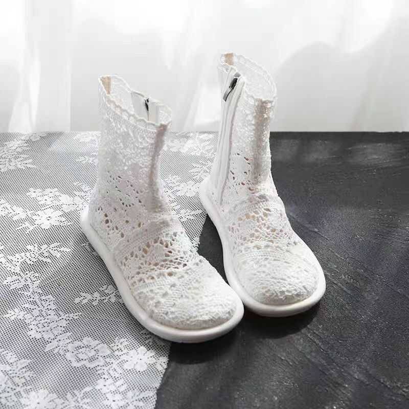 2024 Spring and Summer Boots Women's Sandals Cotton Fairy Fairy Net Boots Hollow Boots Spring and Autumn Single Boots Thin Martin Boots