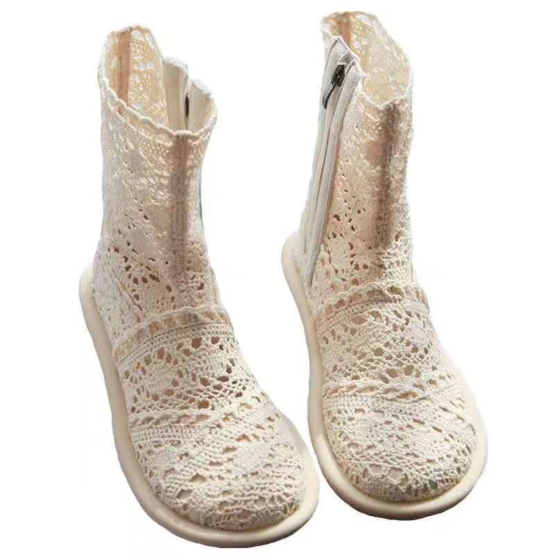 2024 Spring and Summer Boots Women's Sandals Cotton Fairy Fairy Net Boots Hollow Boots Spring and Autumn Single Boots Thin Martin Boots