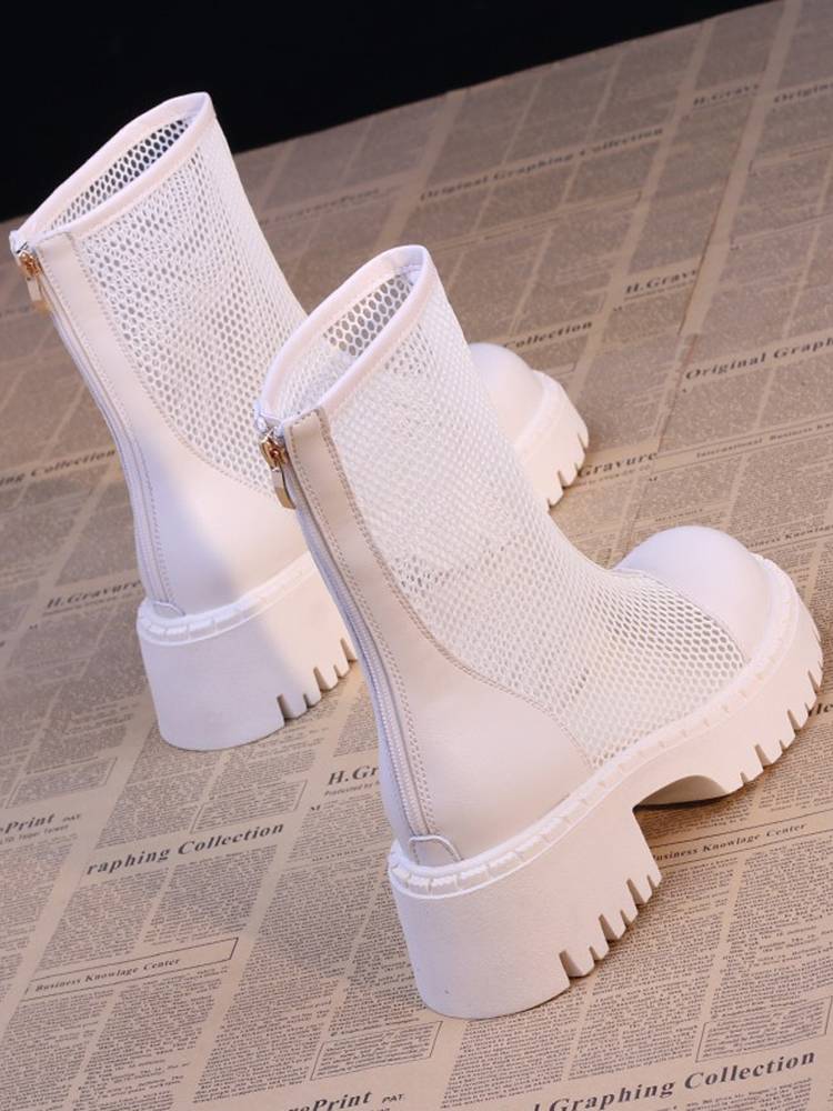 Guidi Fame Black Hollow Martin Boots Female Summer thin leather thick -bottomed short boots net gauze breathable cold boots female