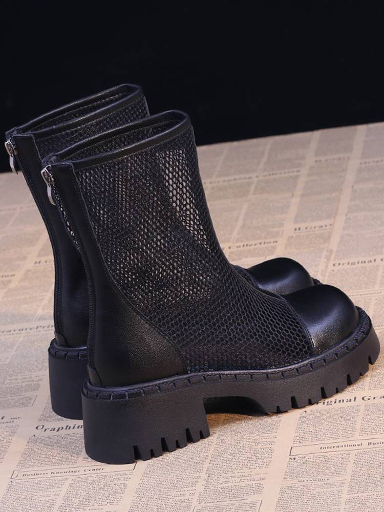 Guidi Fame Black Hollow Martin Boots Female Summer thin leather thick -bottomed short boots net gauze breathable cold boots female
