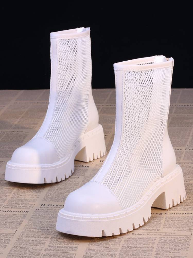 Guidi Fame Black Hollow Martin Boots Female Summer thin leather thick -bottomed short boots net gauze breathable cold boots female