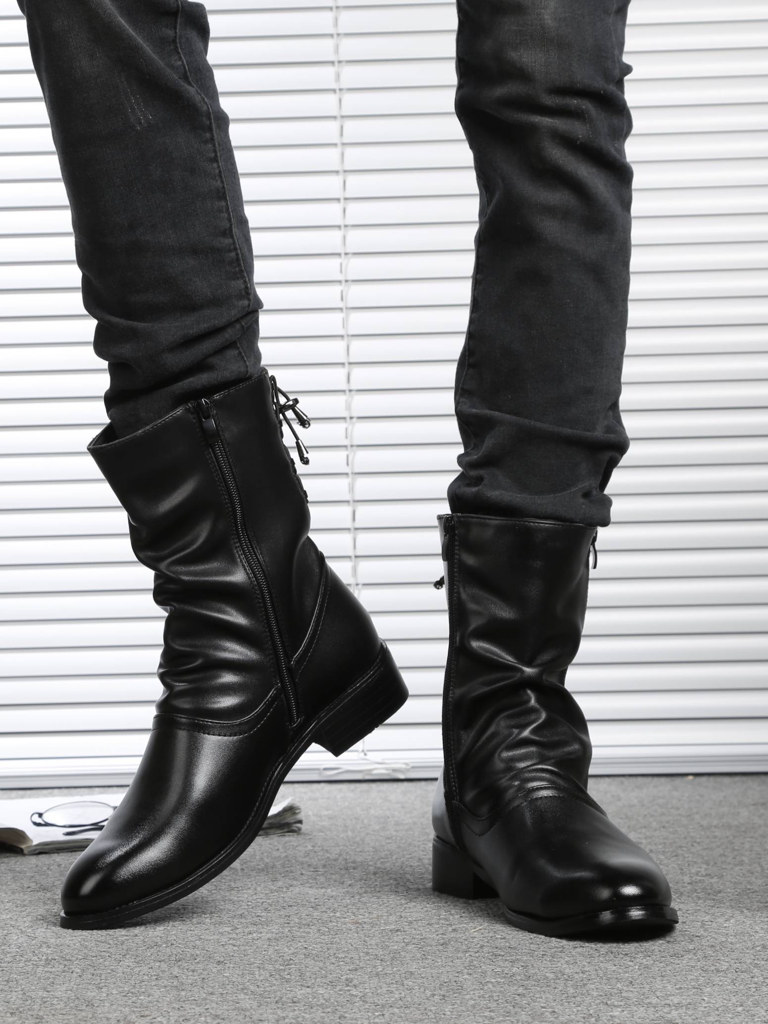 British style men's boots Korean trendy leather short boots high -top mid -tube high -end leather boots men's Martin boots