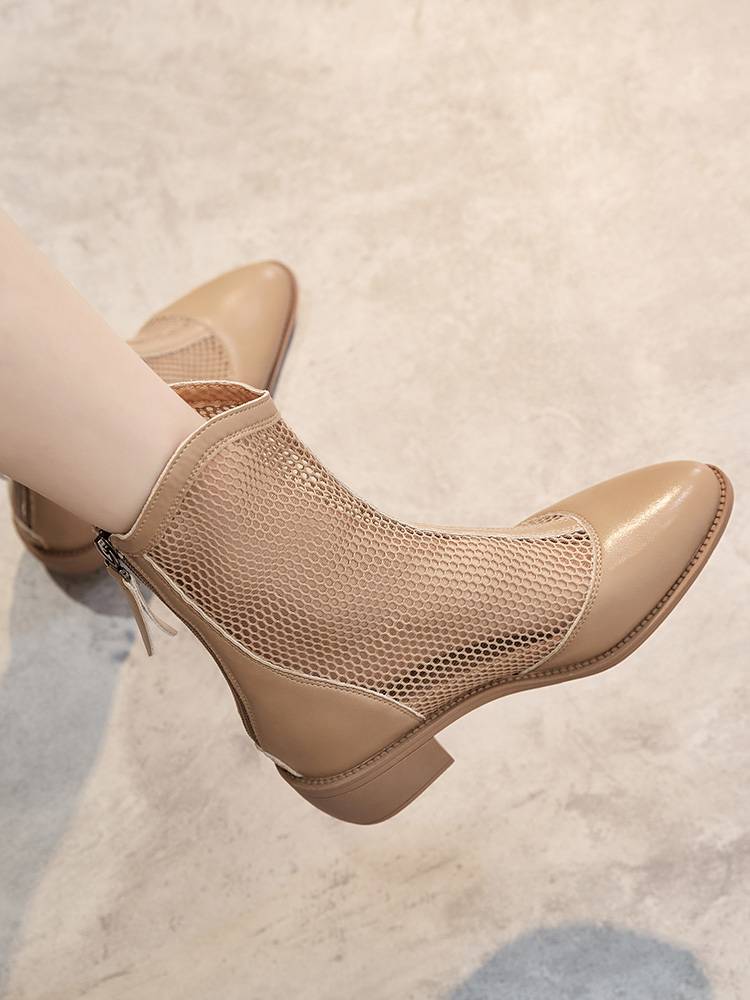 GUIDI FAME increases high cutout Martin boots female summer thin leather air -breathable cool boots high heel net yarn boots