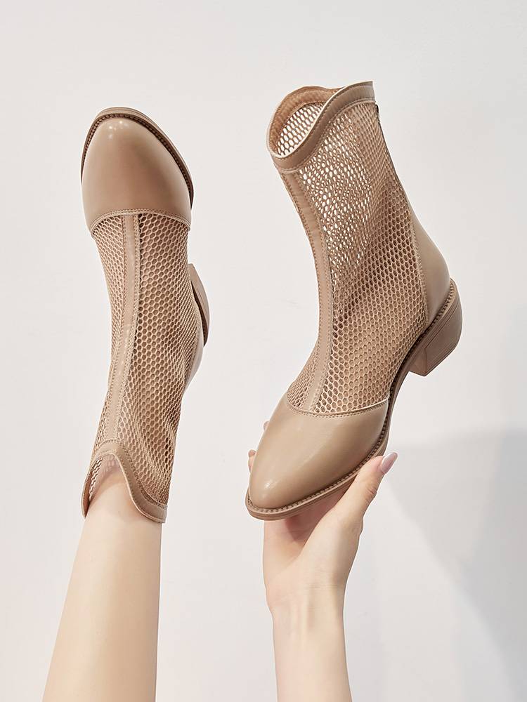GUIDI FAME increases high cutout Martin boots female summer thin leather air -breathable cool boots high heel net yarn boots