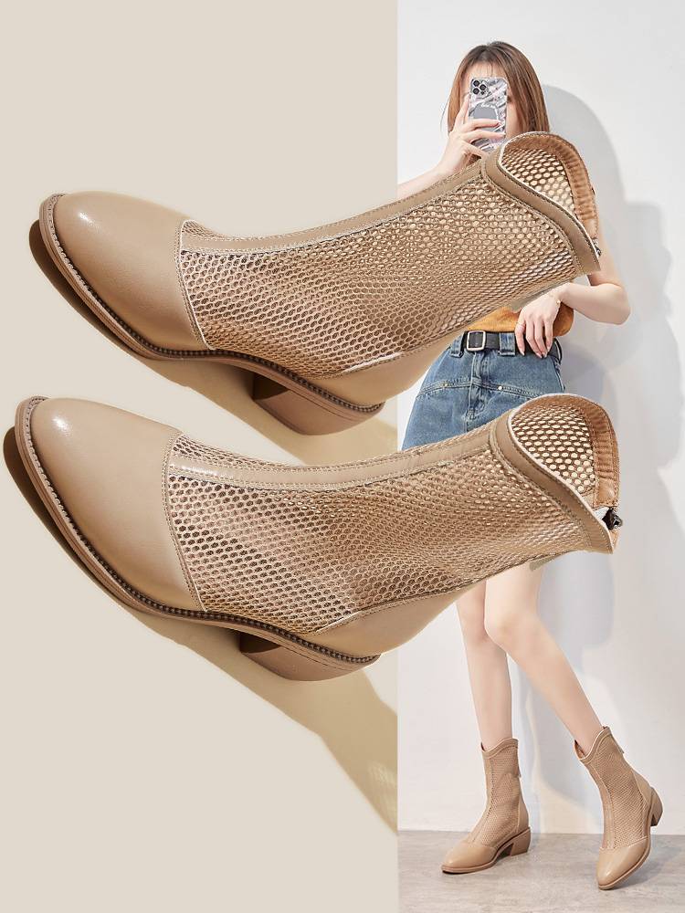 GUIDI FAME increases high cutout Martin boots female summer thin leather air -breathable cool boots high heel net yarn boots
