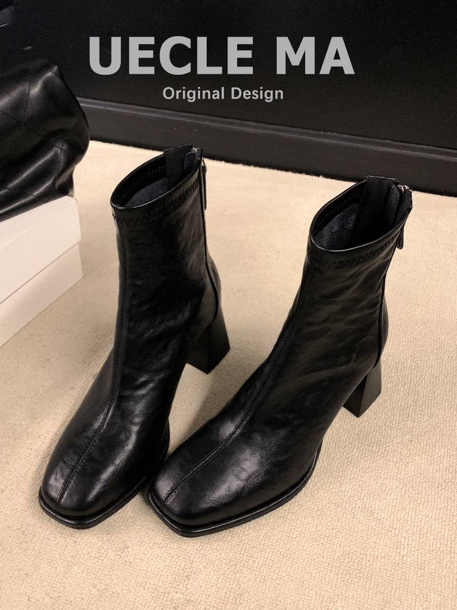Short boots 2023 new autumn and winter boots small ankle boots Martin boots Chelsea high heel leather leather lean boots