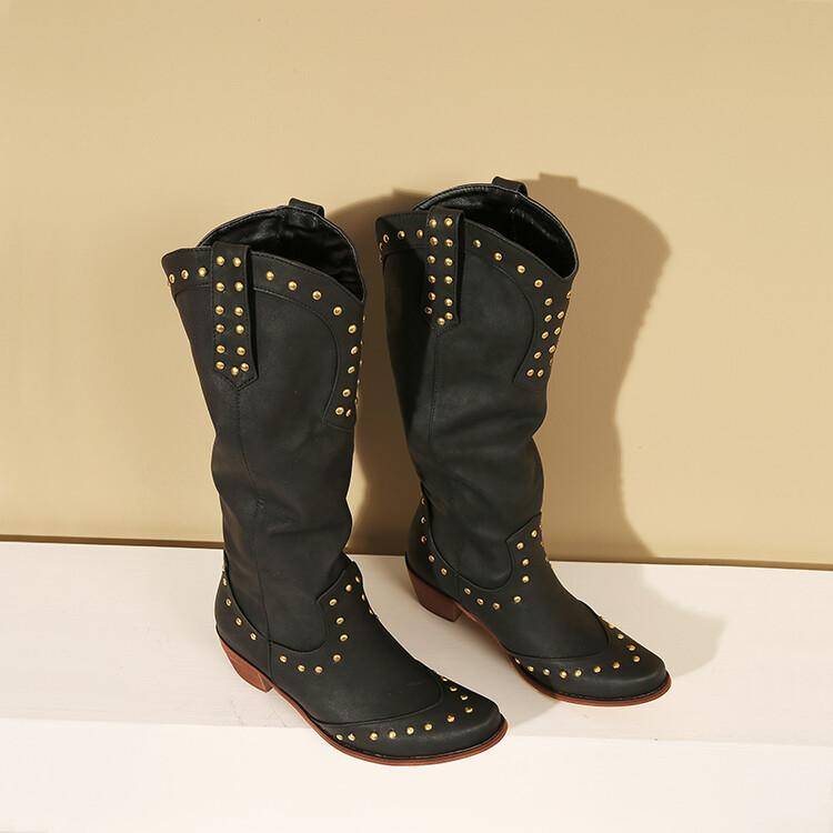 2022 European and American new independent station women's shoes WISH Expressway large-size-43 boots rivet retro female boots
