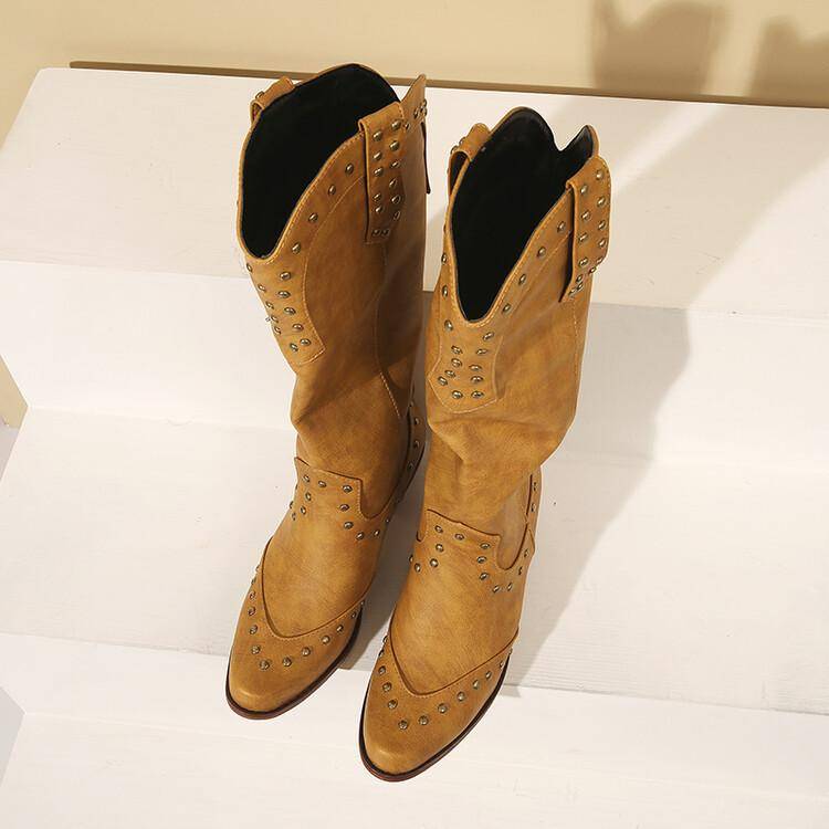 2022 European and American new independent station women's shoes WISH Expressway large-size-43 boots rivet retro female boots