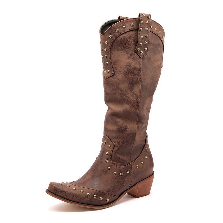 2022 European and American new independent station women's shoes WISH Expressway large-size-43 boots rivet retro female boots