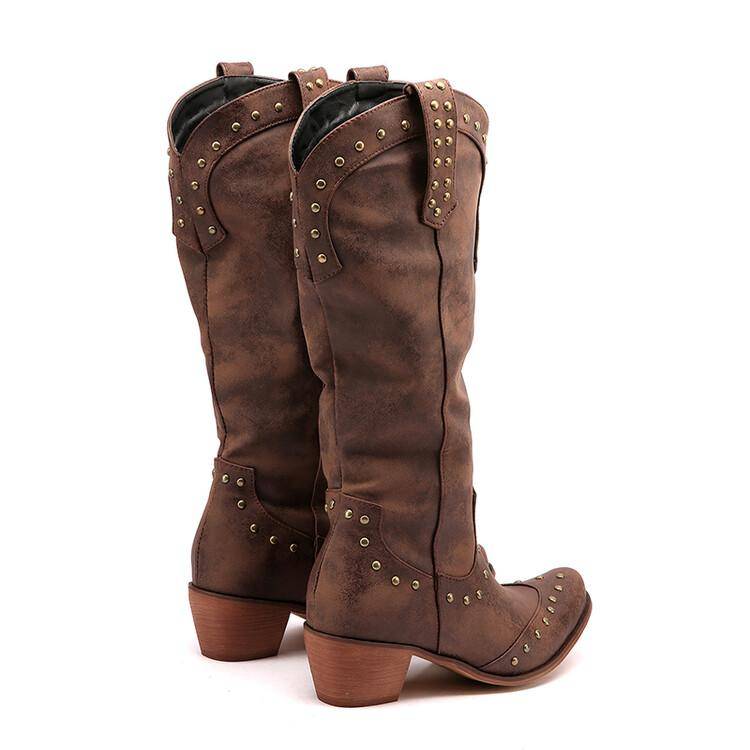 2022 European and American new independent station women's shoes WISH Expressway large-size-43 boots rivet retro female boots