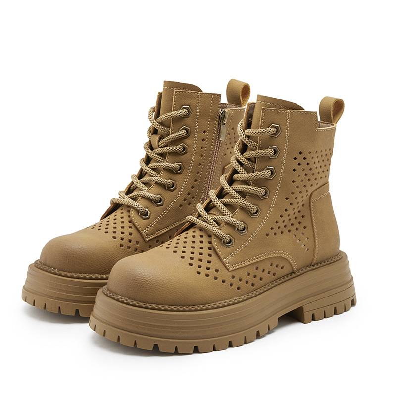 Thick -bottom big yellow boots female 2024 new inner increase leather hollow Martin boots small western denim boots