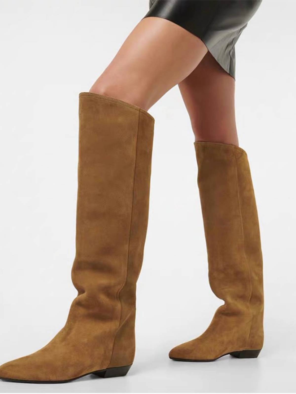Fashion Show Western Cavaliers Ping Fradeless Boot Boots Boots Leather Boots Fruits Leather Women Boots Holding Pingding Boots