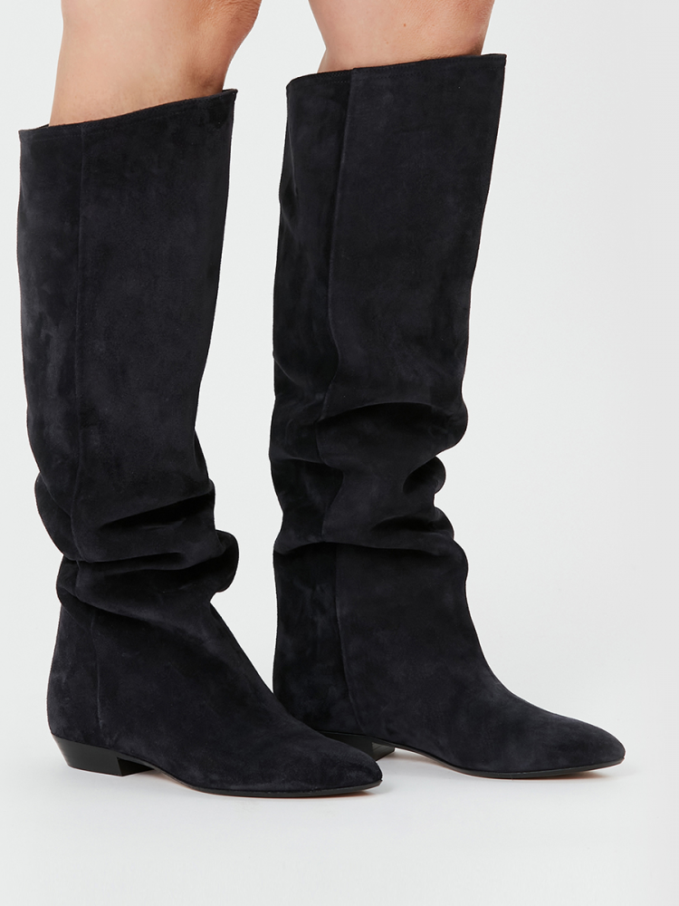 Fashion Show Western Cavaliers Ping Fradeless Boot Boots Boots Leather Boots Fruits Leather Women Boots Holding Pingding Boots