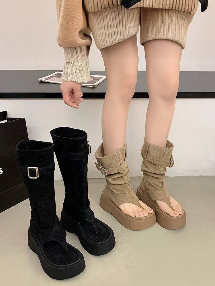 Picking human character sandals women's pants pipe boots 2024 Summer new fashion ligament boots thick bottom increase pile of boots and boots