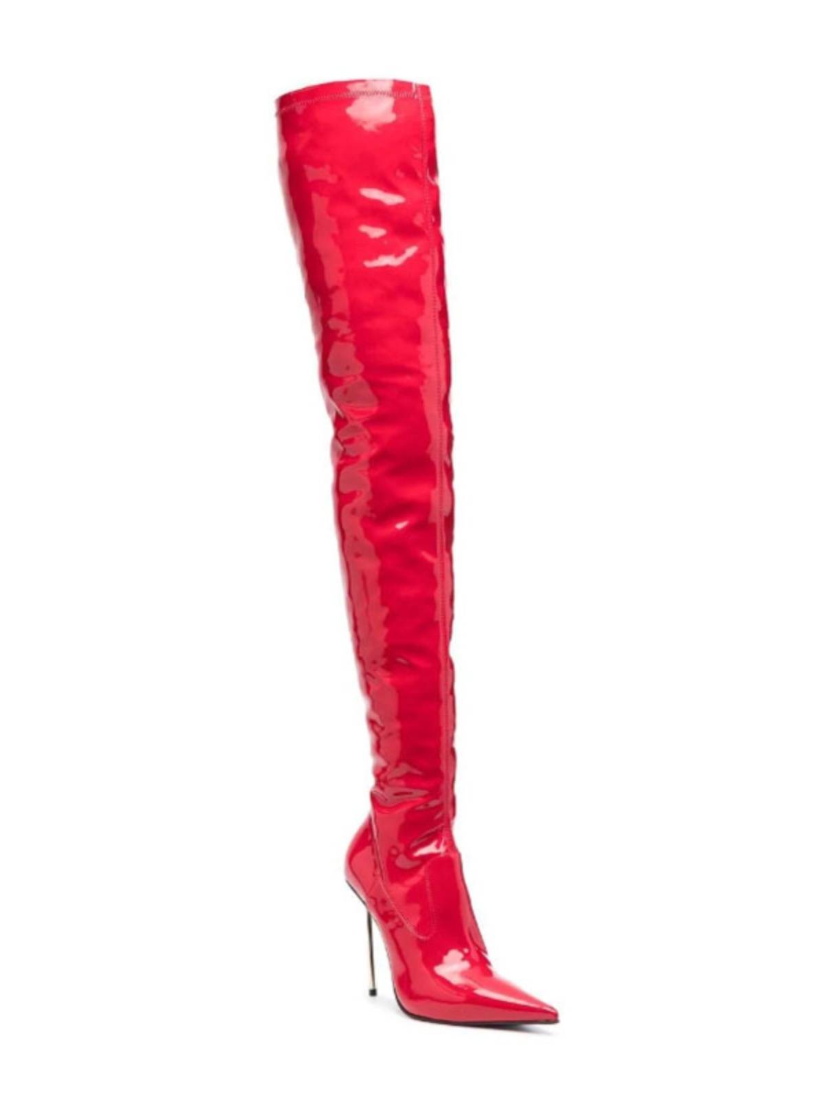 European and American fine high -heeled patent leather over -the -knee long boots lean boots iron heel thigh boots performed catwalk fashion boots