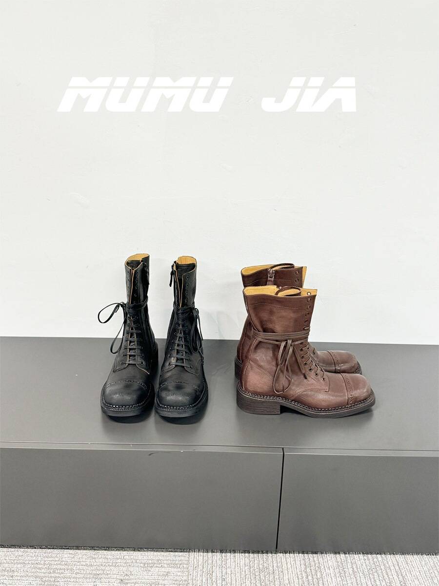 MUMU JIA cabinet version ~ 24 Show Show retro, old Martin boots female round head, western denim boots
