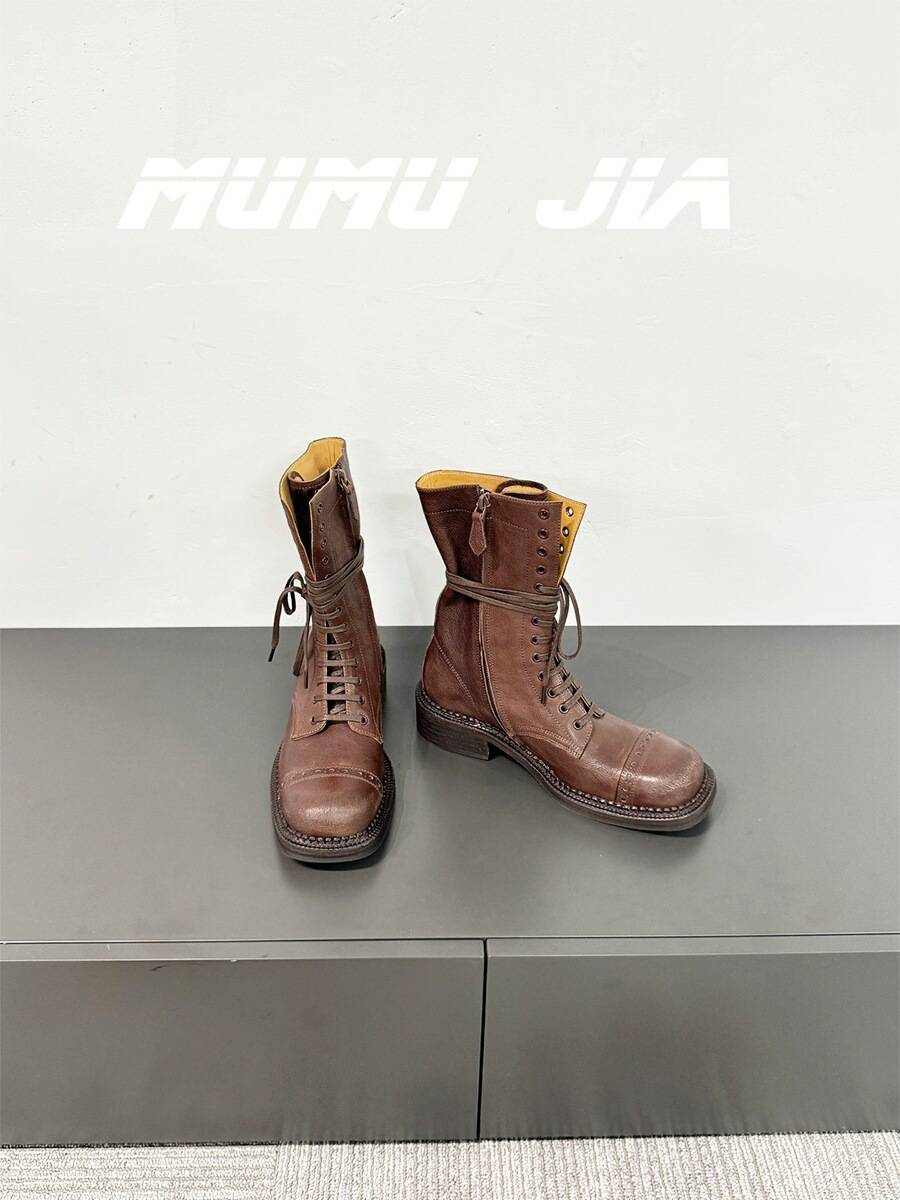 MUMU JIA cabinet version ~ 24 Show Show retro, old Martin boots female round head, western denim boots