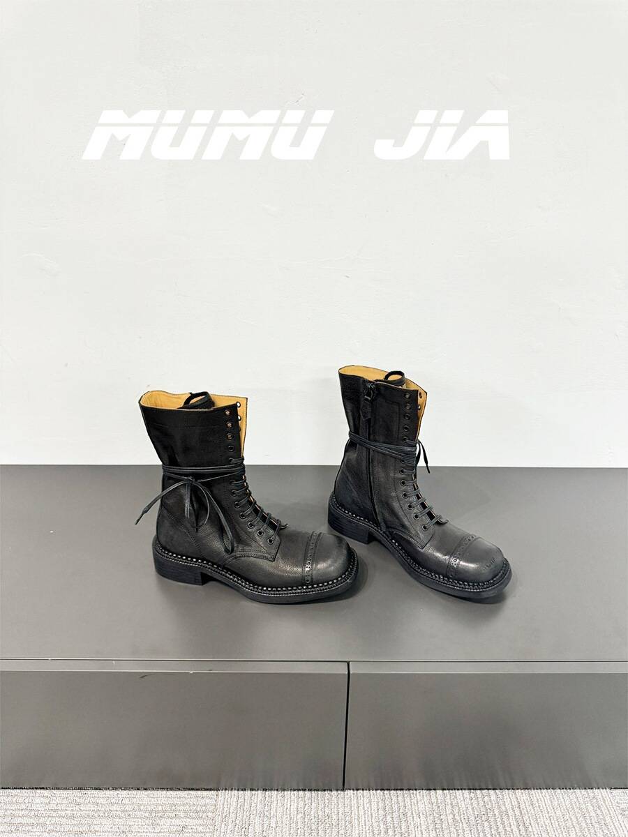 MUMU JIA cabinet version ~ 24 Show Show retro, old Martin boots female round head, western denim boots
