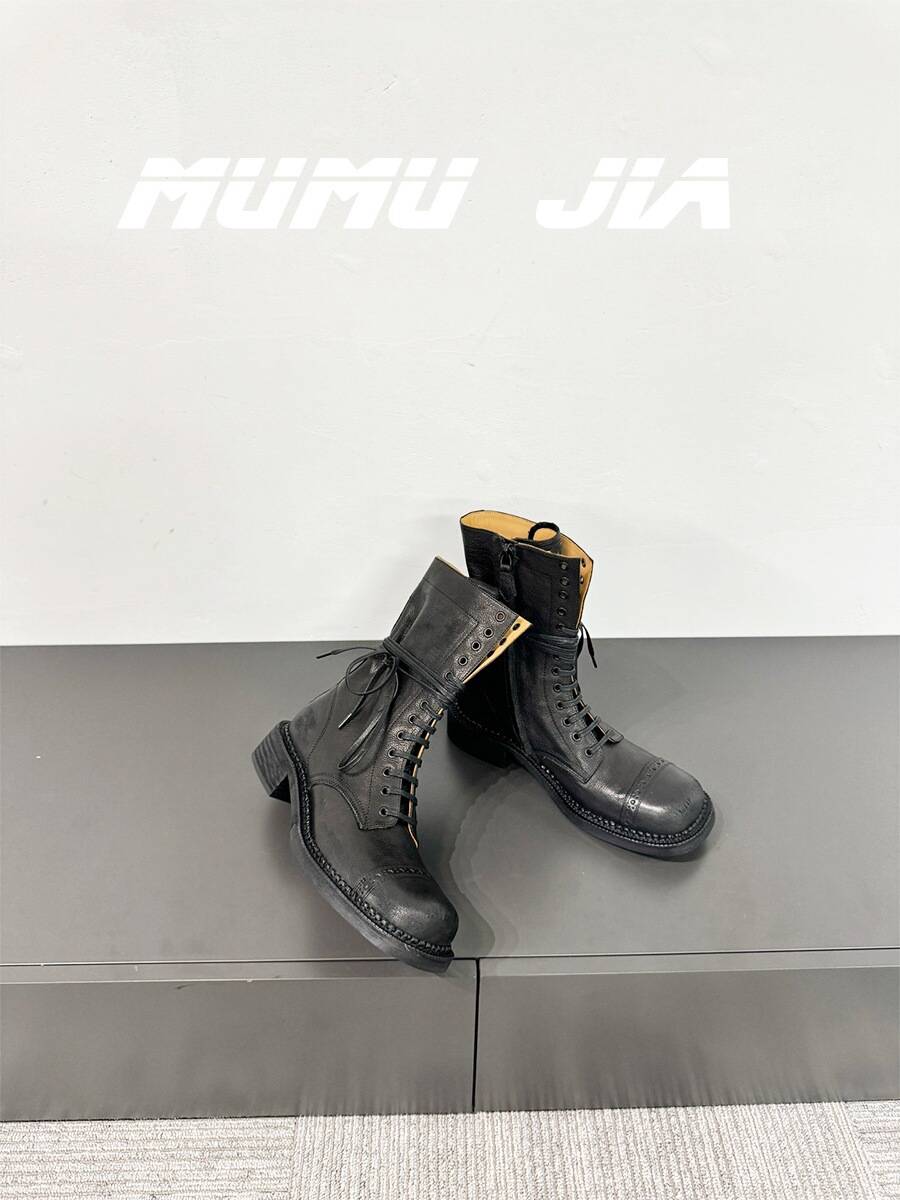 MUMU JIA cabinet version ~ 24 Show Show retro, old Martin boots female round head, western denim boots