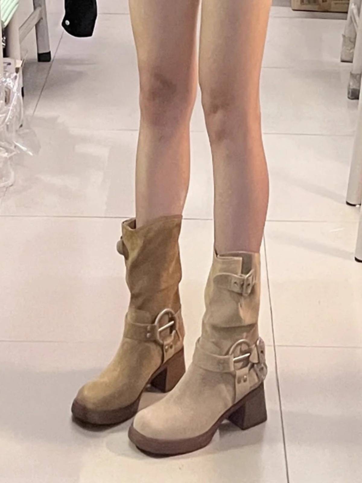 Yili Fold Western denim boots female 2024 new summer thin boots short boots, thick heel rider boots