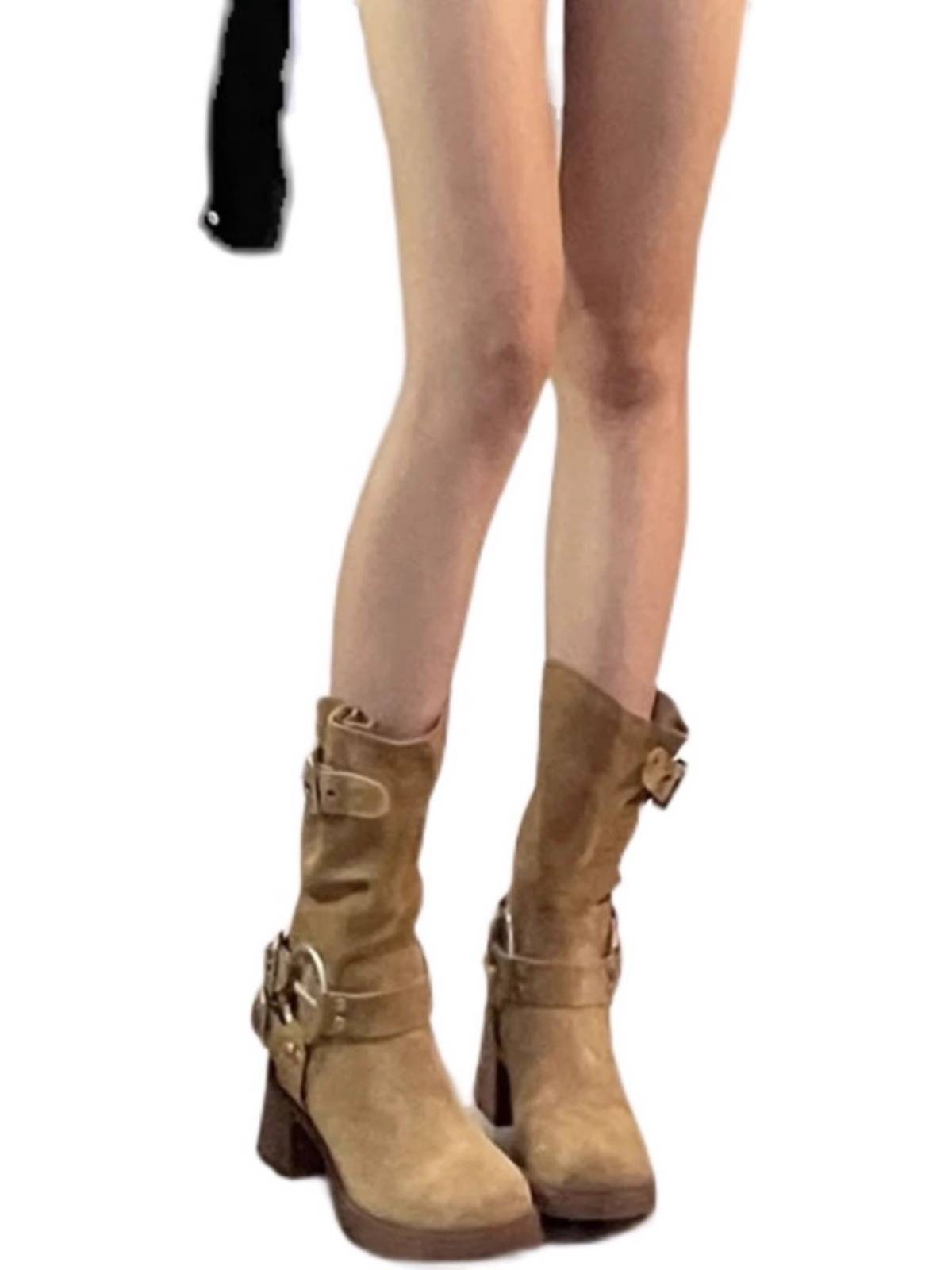 Yili Fold Western denim boots female 2024 new summer thin boots short boots, thick heel rider boots