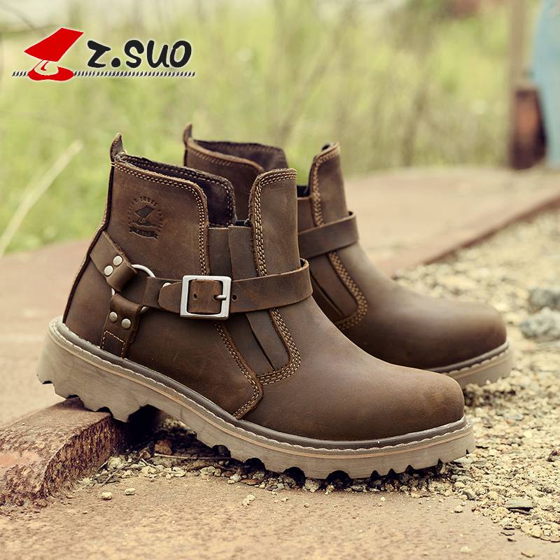Spring single leather men's boots leather Martin boots men's British motorcycle boots work boots, high -top bartened boots, denim boots