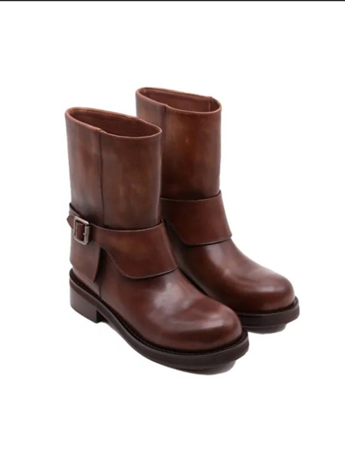 Cater version ~ Cai Wenjing's same model 2024 new retro mid -boots western denim boots thick Martin boots short boots