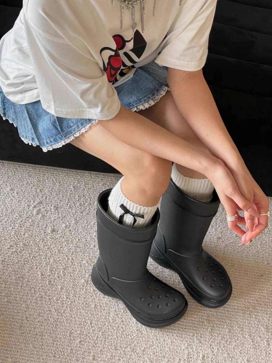 ab exclusive to ~ paris long cane boots female rubber co-in martin boot hole cave shoe thicked to waterproof rain shoes