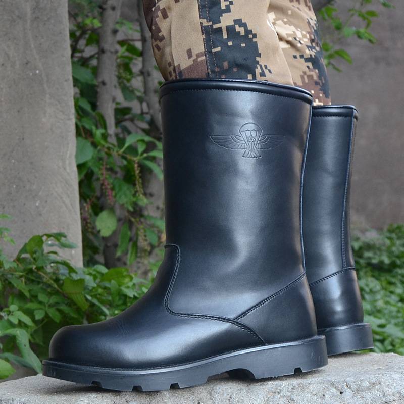 Winter thickened wool horse boots black men's high -top Martin boots mid -tube outdoor cotton boots plus velvet warm Mongolian boots