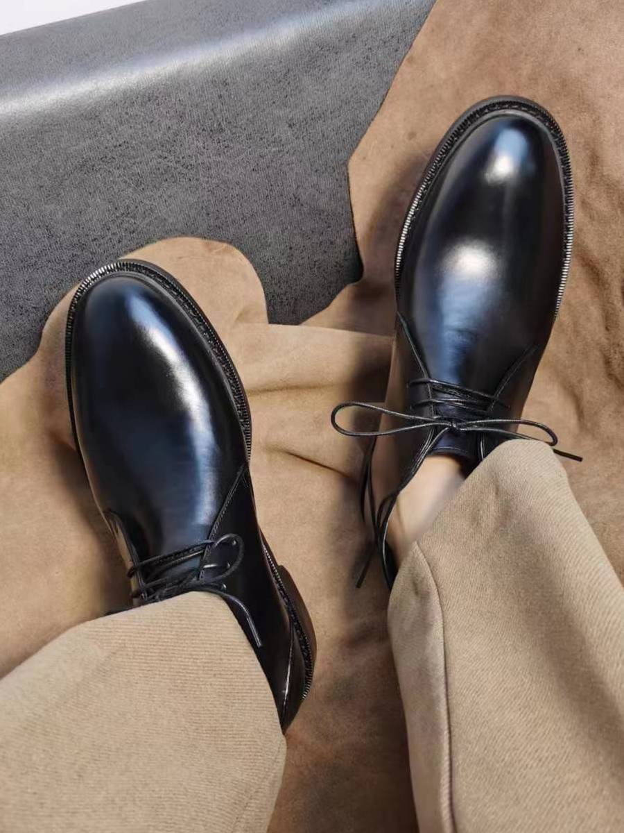 TRD new round head retro casual shoes men's leather desert boots British high -top Martin boots men in winter plus velvet