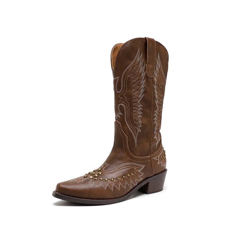 the western cowboy boots girl autumn punker pointed brown long box boots and knight boots