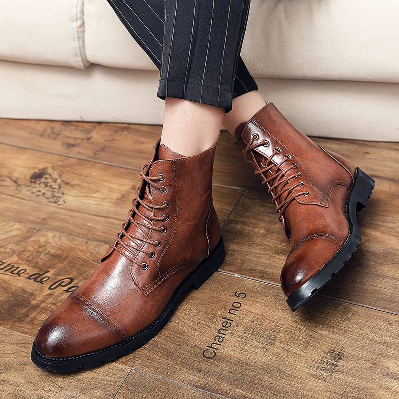 British Korean version of trendy men's leisure high -top shoes Brock Martin boots hair stylist pointed business short boots