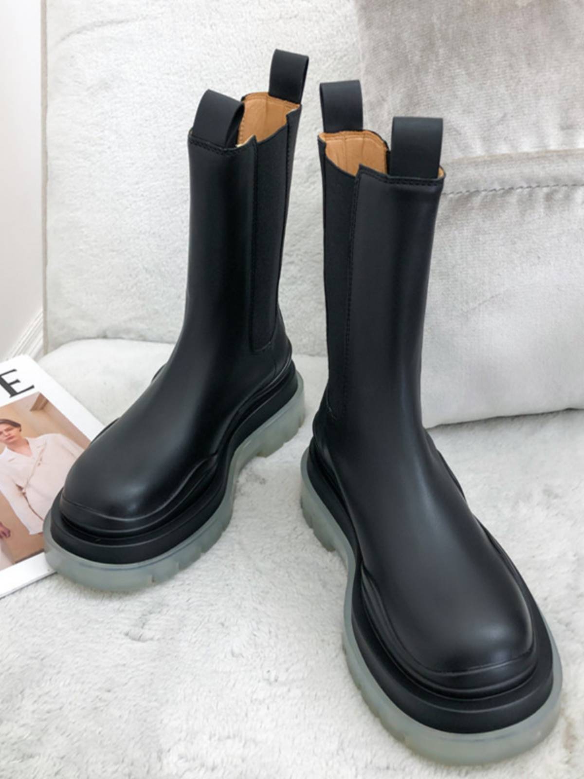 BVAR Martin Boots Mona Same leather short boots with thick bottom increase Chelsea boots men's middle tube smoke boots