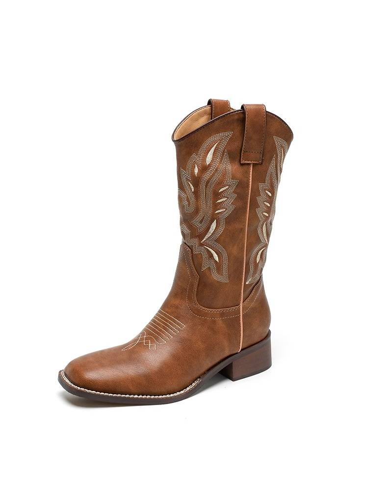 Leather Western denim boots Embroidery Knight Boots Chelsea Martin Boots Long Tube Merraid Boots Children New Summer