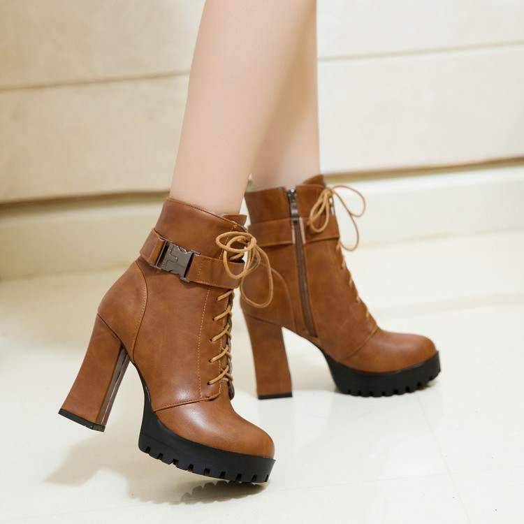 Retro labeling Roman boots short tube Martin boots leather boots thick heels large size boots women's shoes 33-43 yards