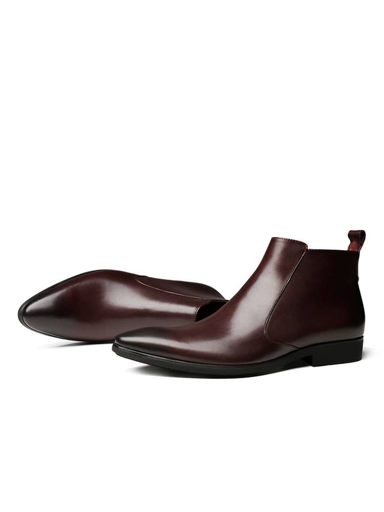 Chelsea boots men with velvet leather pointed leather boots high -top shoes help British Martin boots Gaobang short boots keep warm