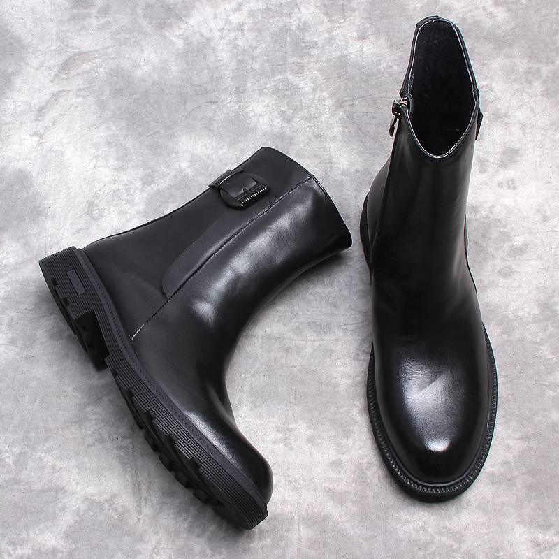 Winter fashion men's high -top shoes Martin boots male medium high tsoricon and fleece boots, leather leisure warm boots