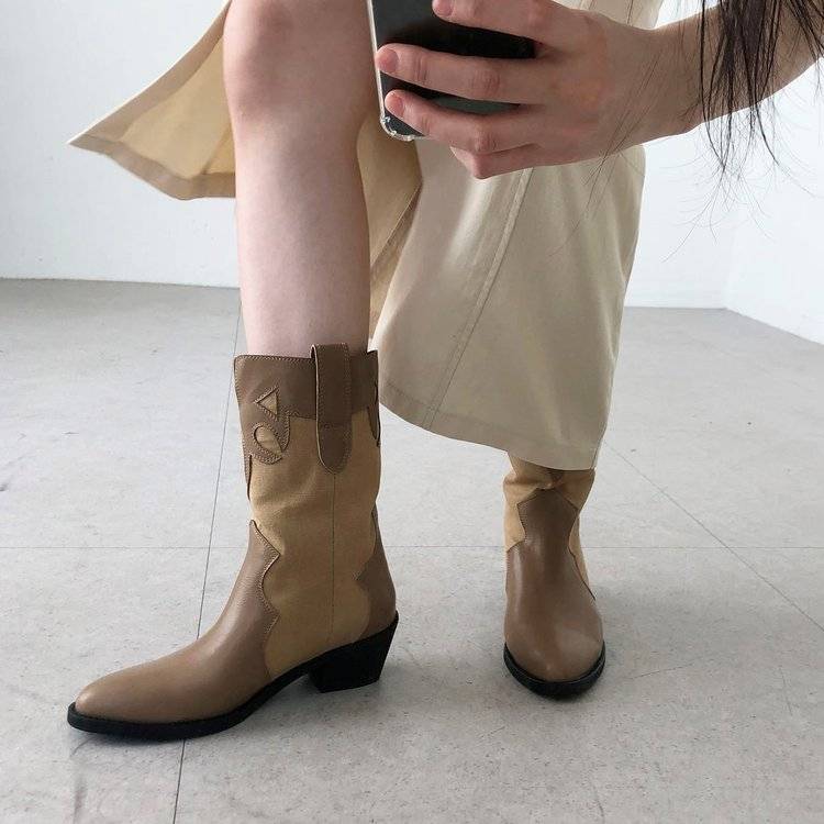French small short boots female spring and autumn single boots British style Martin boots 2024 new retro pointed pointed western denim boots