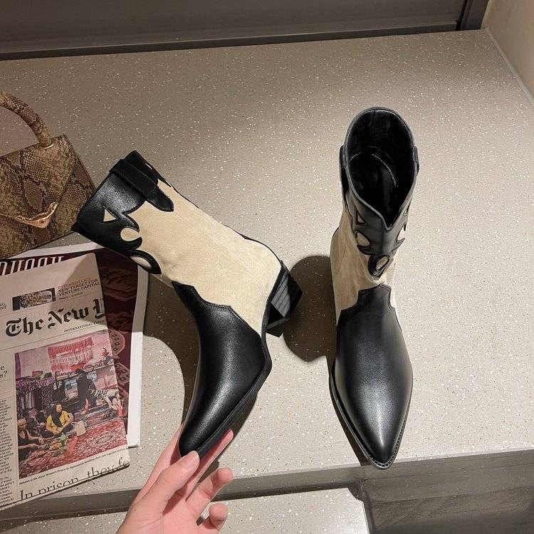 French small short boots female spring and autumn single boots British style Martin boots 2024 new retro pointed pointed western denim boots