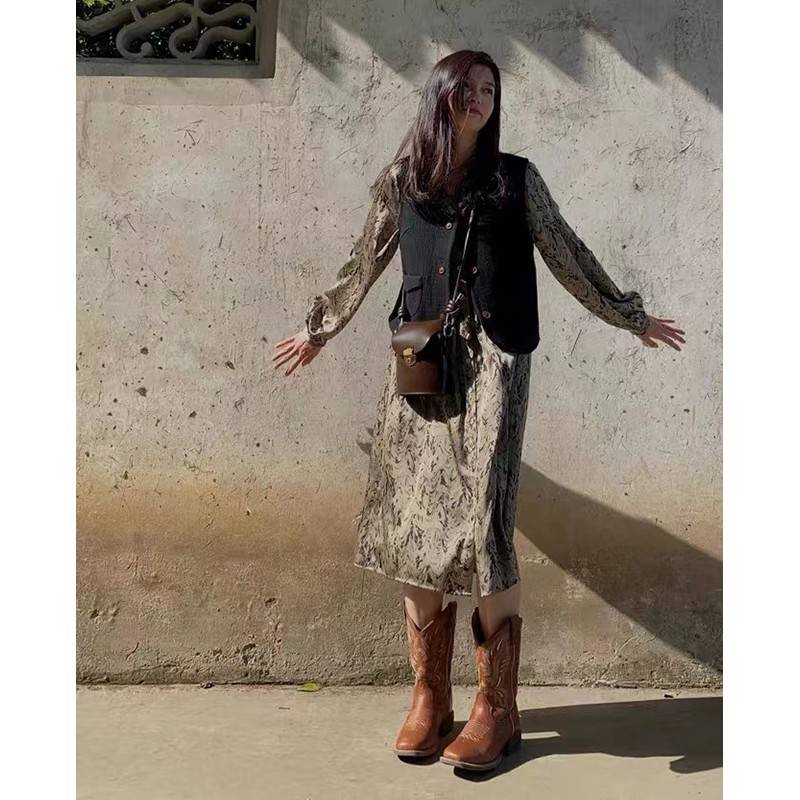 Embroidery Western denim boots 2023 new summer boots children Knight boots middle tube Martin boots boots