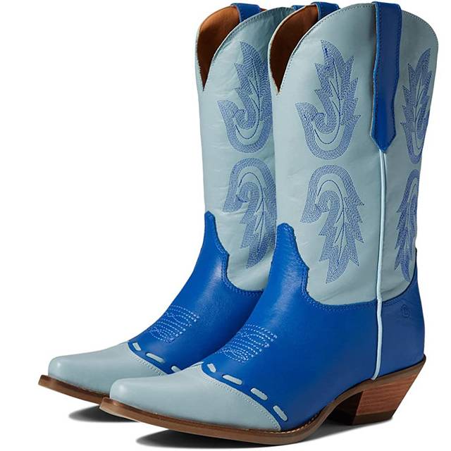 American DINGO woven cowhide carving embroidered pointed pointed heels in the middle horseshoe boots retro western denim boys female