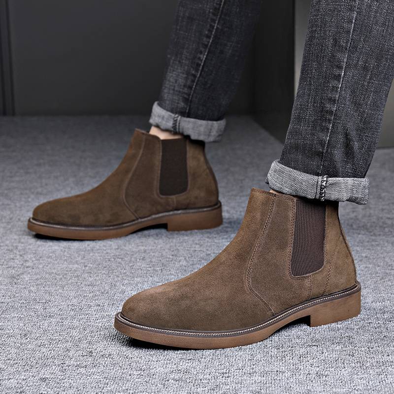 British men's Martin boots set leather anti -velvet matte skin mid -high -top leather hairstyle Chelsea short boots